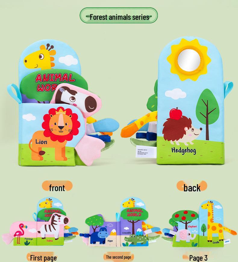 Animal-Shaped Baby Cloth Book with Crinkle Pages, Mirror, and 3D Tails - Tear-Resistant Touch & Feel Toy
