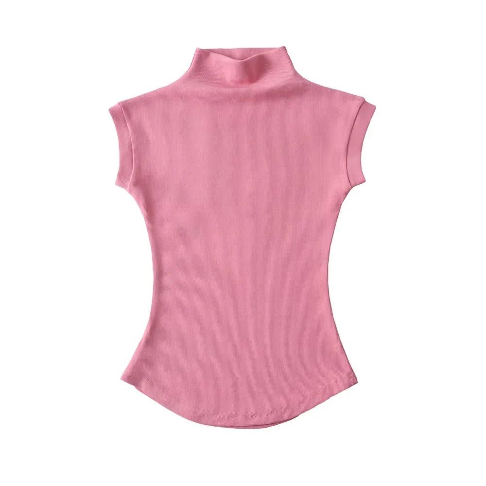 2025 Summer Women's Sleeveless Half-High Neck Fitted Vest with Curved Hem