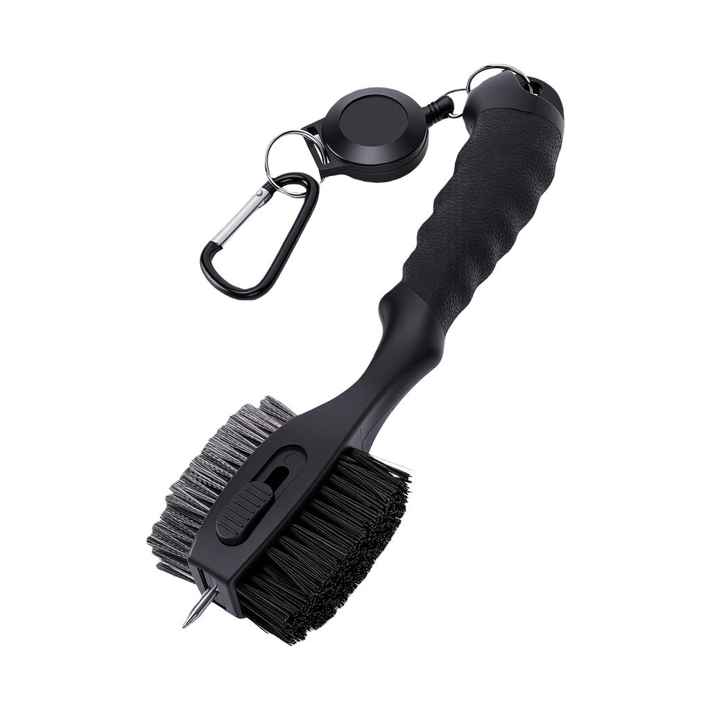 Golf Club Brush Groove Cleaner Dual Head Carbon Fiber Portable Golf Club Cleaning Brush with Retractable Carabiner for