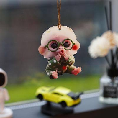 2D Affenförmiger Autoanhänger Hängender Schmuck mit Kette Realistisches Tier Rückspiegel Hängende Dekoration Autoinnenzubehör