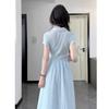 Small Sweet Blue Short-sleeved Dress Women's Summer Beautiful Small Skirt Thin College Style Polo Collar Dress