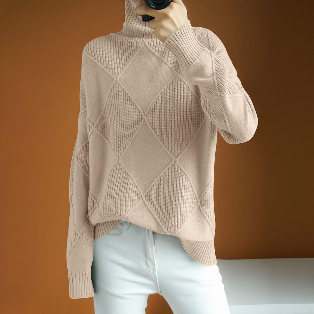 Women's Turtleneck Long Sleeve High Collar Sweaters Solid Color Pullover Tops