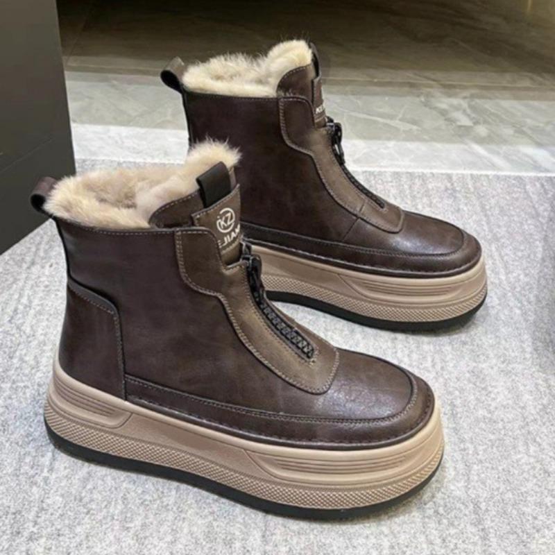 Fashion Women's Fashion Thick Sole Cotton Boots Winter New Round Head Front Zipper Anti-slip Wear-resistant Short Boots