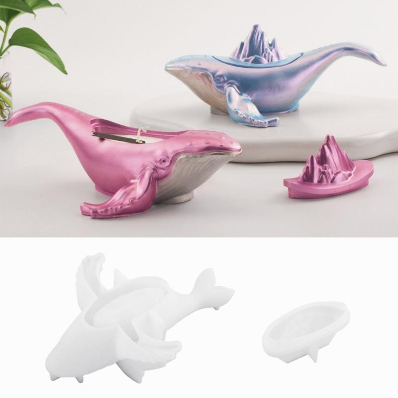 Silicone Whale Ocean Animal Storage Box Mold for Home Organization Heat Resistant Jewelry Container with Lid Mould