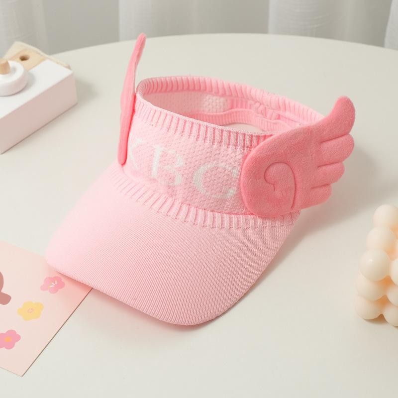 Children'S Knitted Empty Top Hat Summer Sun Hat Cute Rabbit Ears Letter Wings Cool Hat Parent-Child Show Ponytail