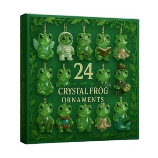 Frog Advent Calendar 2025 24 Days Woodland Theme Christmas Countdown with 2D Flat Frogs Ornaments Novelty Frog Christmas Tree Decoration
