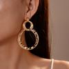 European and American retro leather leopard print multi-layer geometric round silver needle earrings niche earrings 