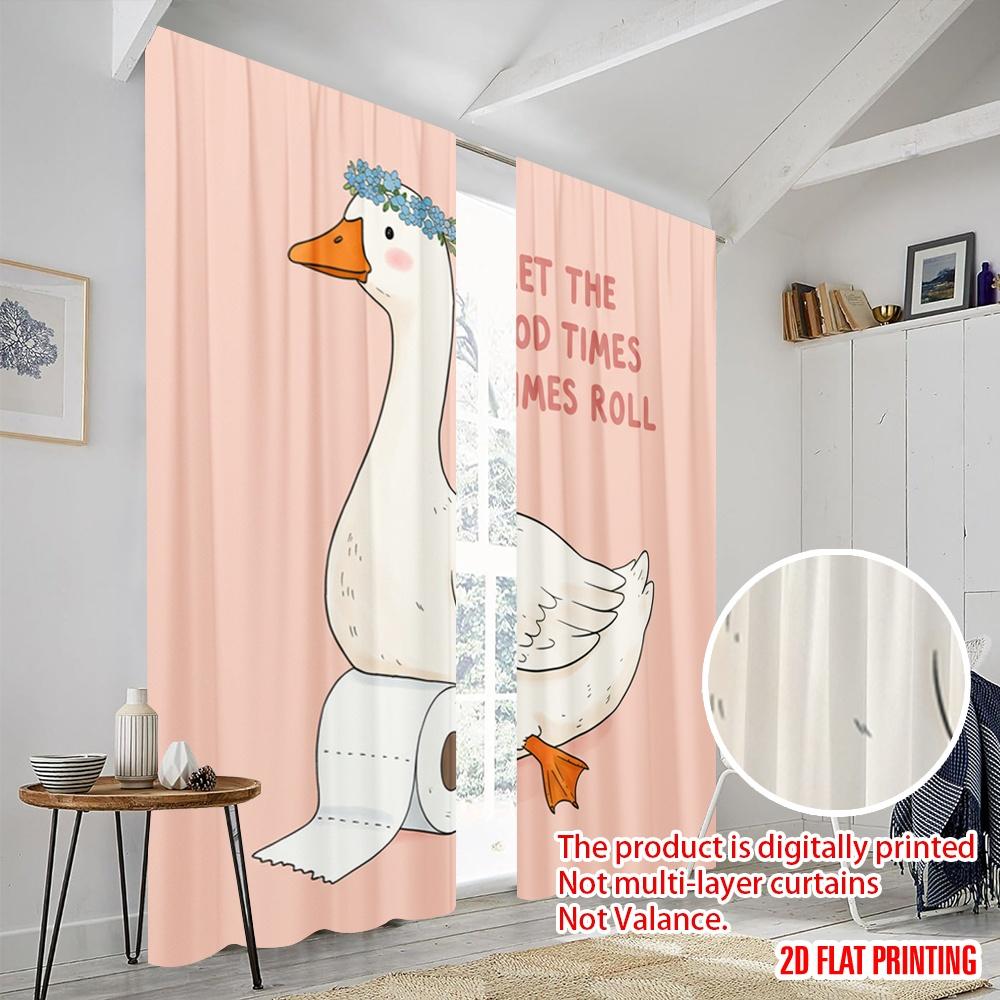 2pcs 2D flat printing Curtains Funny Goose Toilet Paper Polyester Without Electricity Holiday Decorations for Festive Portraits