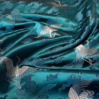 100*73cm Exquiste Brocade Fabric Luxury Retro Chinese Cranes Cloud Embroidery Silk Fabric Diy Cheongsam Hanfu Apparel Material