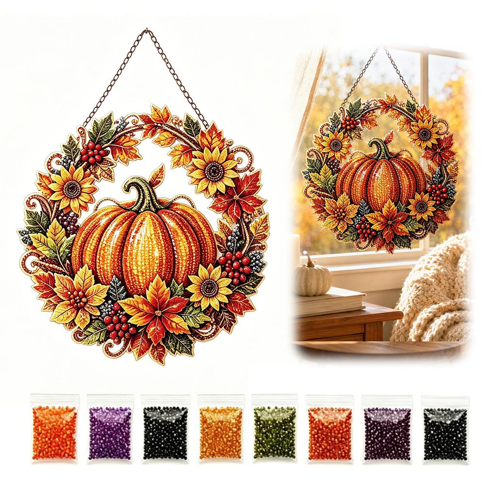 Halloween 2D Flat DIY PET Diamond Art Pendant with Chain Crystal Rhinestone Art Pendants for Adults Gift Home Wall Window Decor