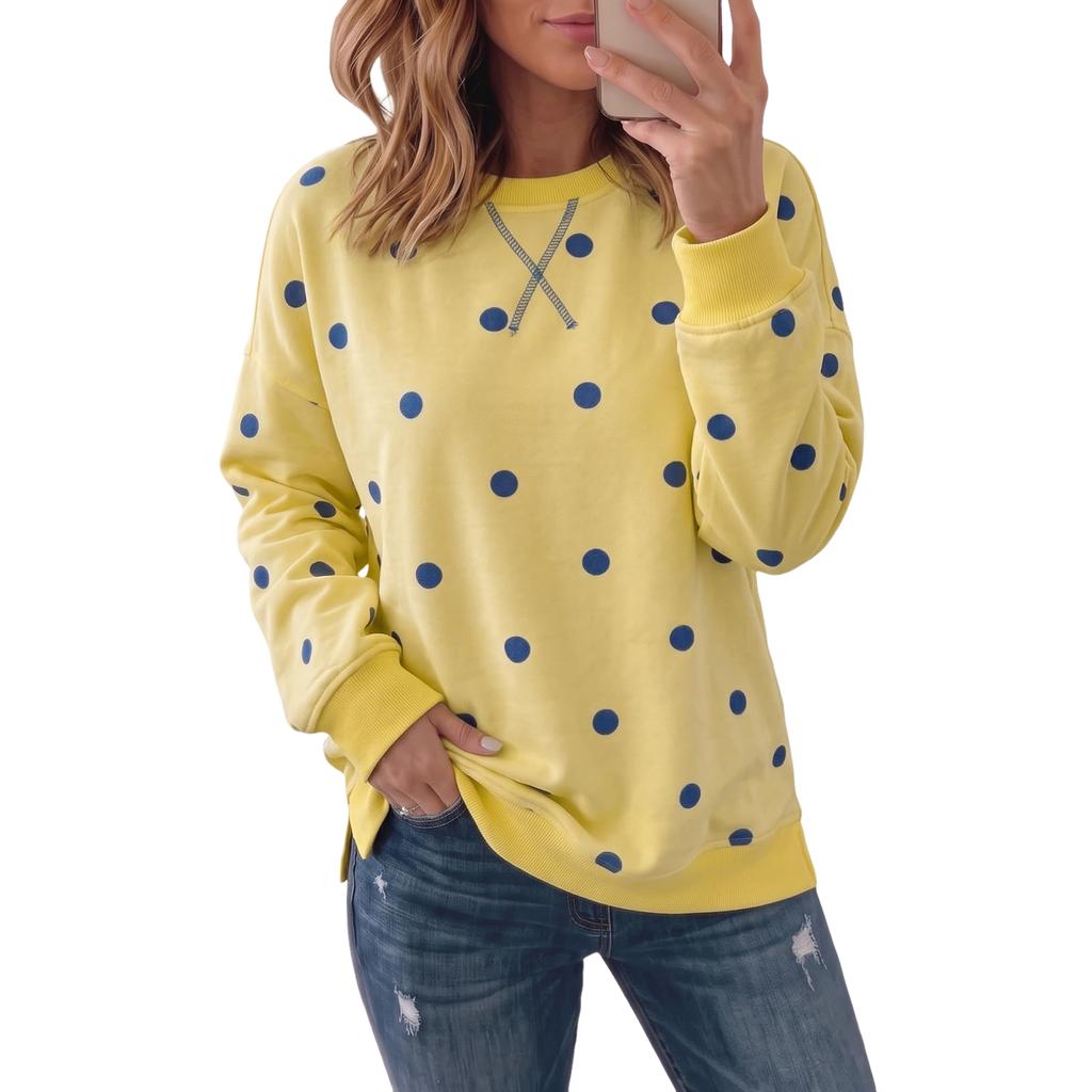 Women's Casual Long Sleeve Round Neck Sweatshirt with Leopard Polka Dot Print