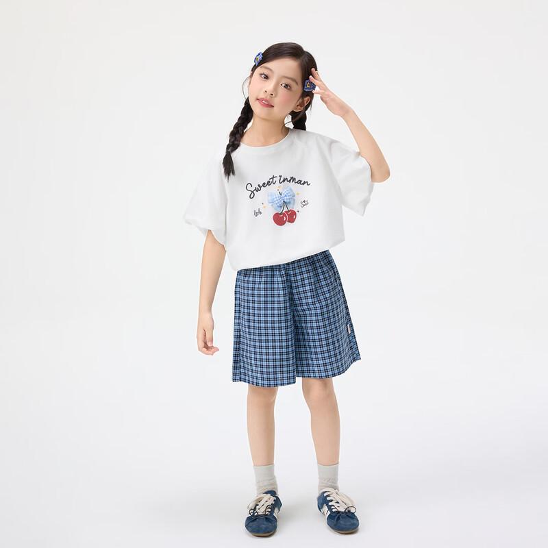 Girls' Sweet Plaid Shorts Two-Piece Set