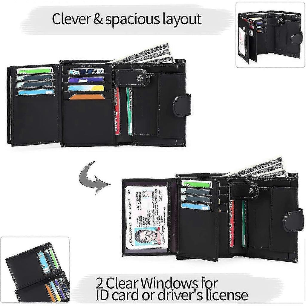 Black - Men's Large Leather Trifold Wallet With 19 Credit Card Slots, 3 Note Compartments, 1 Coin Pocket (1 Piece)-Yvan