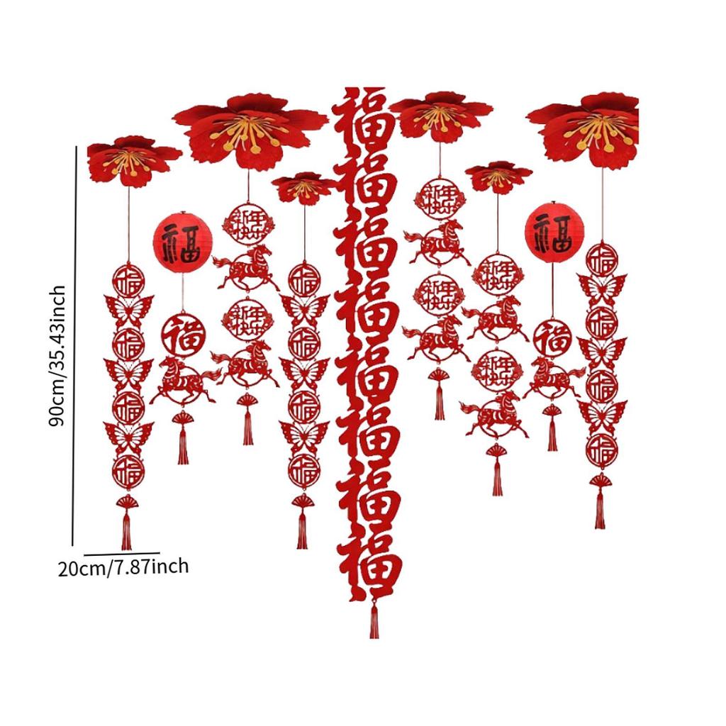 Festive Felt Ceiling Decoration Chinese New Year Hanging Fu Ornament Red Tassel Lucky Horse for Event and Room Decor
