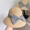 Korean Style Plaid Bowknot Bucket Hat Woven Sunshade Versatile Women's Summer Sunhat Fashionable Outdoor Protection