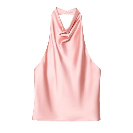 Women Tops, Sexy Backless Slimming Satin Camisole, Loose Fit Halter Neck Sleeveless Tops, Soft Breathable Fabric Tops for Summer Party Office M розовый