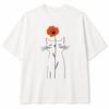 Minimalist Cat Flower Graphic T-Shirt Cute Floral Line Art Cat Lover Tee