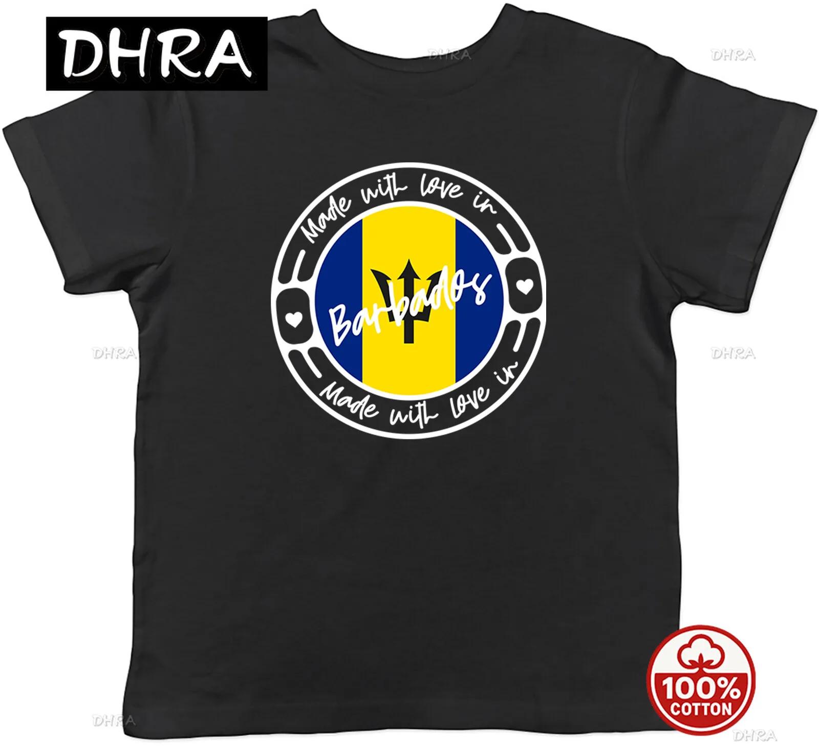 

Made with Love in Barbados Country Childrens Kids TShirt Boys Girls Gift in Printed Tee Comfy Casual Top Urban Grunge Stylish S