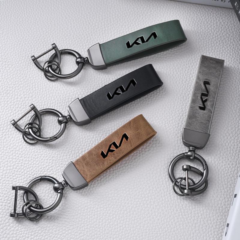 PODV6 Car Keychain Ring Vintage PU Leather Zinc Alloy Key Chain Keyring For KIA Rio K5 K2 Sportage Ceed Sorento Picanto Stinger Soul