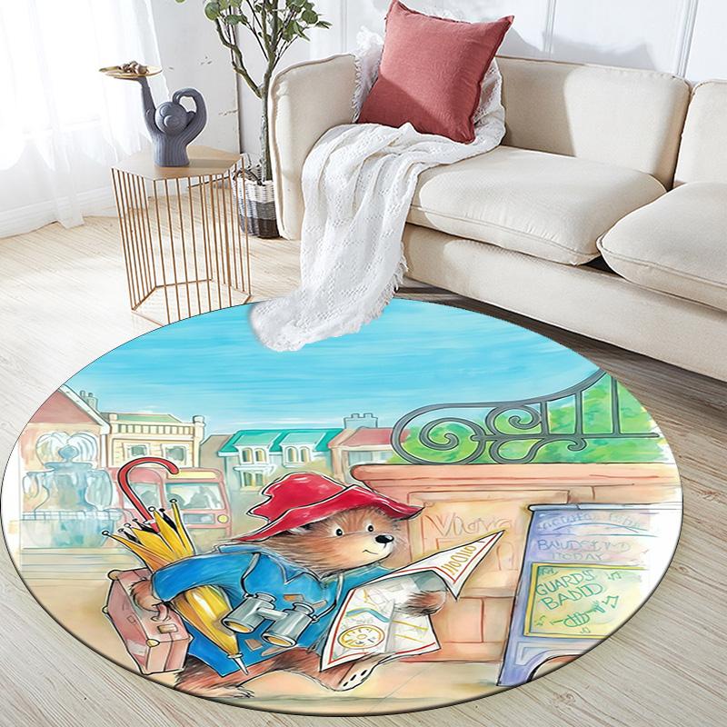 Paddington Bear Round Area Rug,Carpet Rug for Living Room Bedroom Sofa Playroom Decor,Non-slip Floor Mat