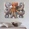 Realistic Octopus Tapestry, Calming Wall Art with Watercolor Octopus, Orange & Blue Tones, Ideal for Home & Ocean Themed Spaces