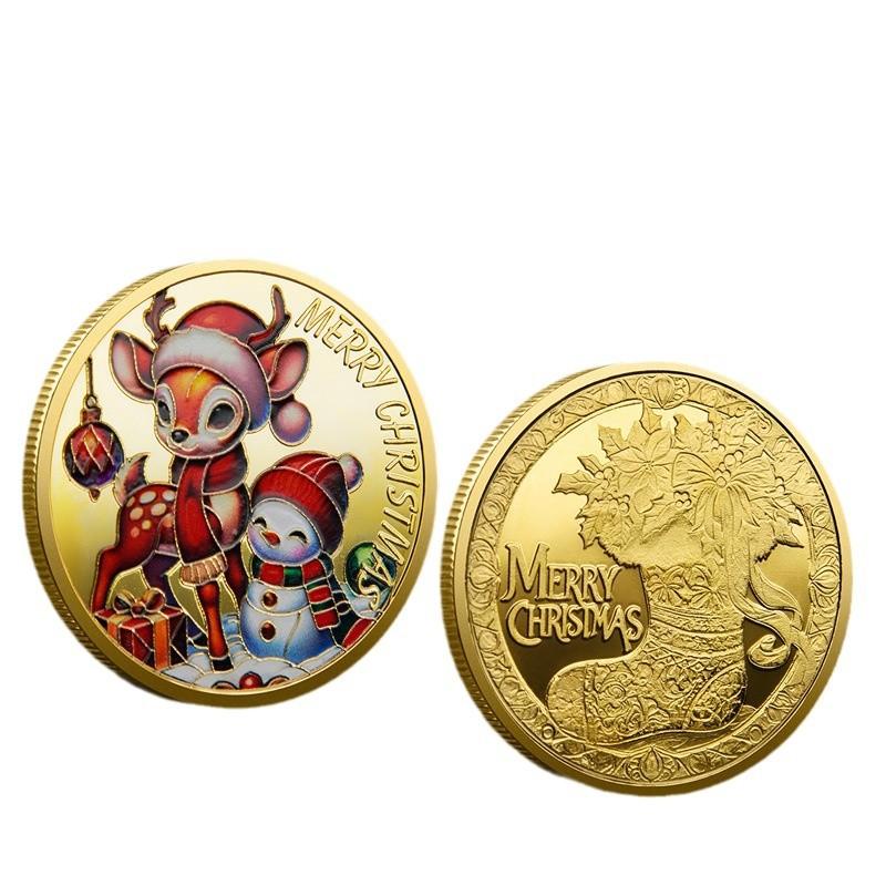 Weihnachtsmann Gedenkmünzen, Farbige Geprägte Gedenkabzeichen Weihnachtsgeschenke Farbige Gold- und Silbermünzen, Weihnachtsgeschenke