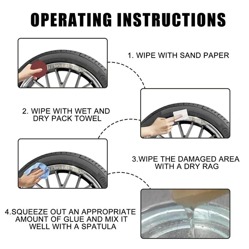 Sady na opravu hliníkových kol automobilů a motocyklů Lepidlo Obecné Stříbrné Péče o ráfky Auta Promáčkliny Škrábance Povrchová poškození Sada na opravu nábojů kol