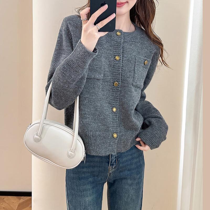 

TonLion Women s Chic Round Neck Knitted Cardigan Sweater S