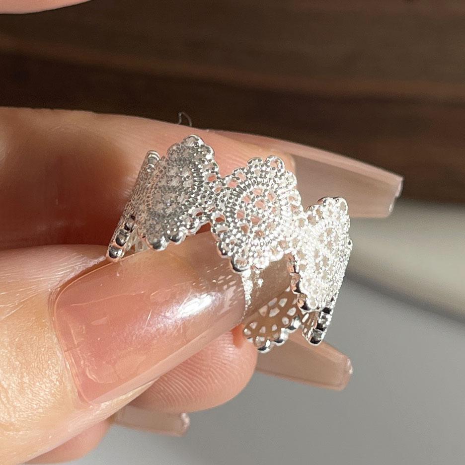 

925 Sterling Silver Rings for Women Couple Minimalist Handmade Simple Lace Stone Ring Fine Jewelry Gift Prevent Allergy resizable