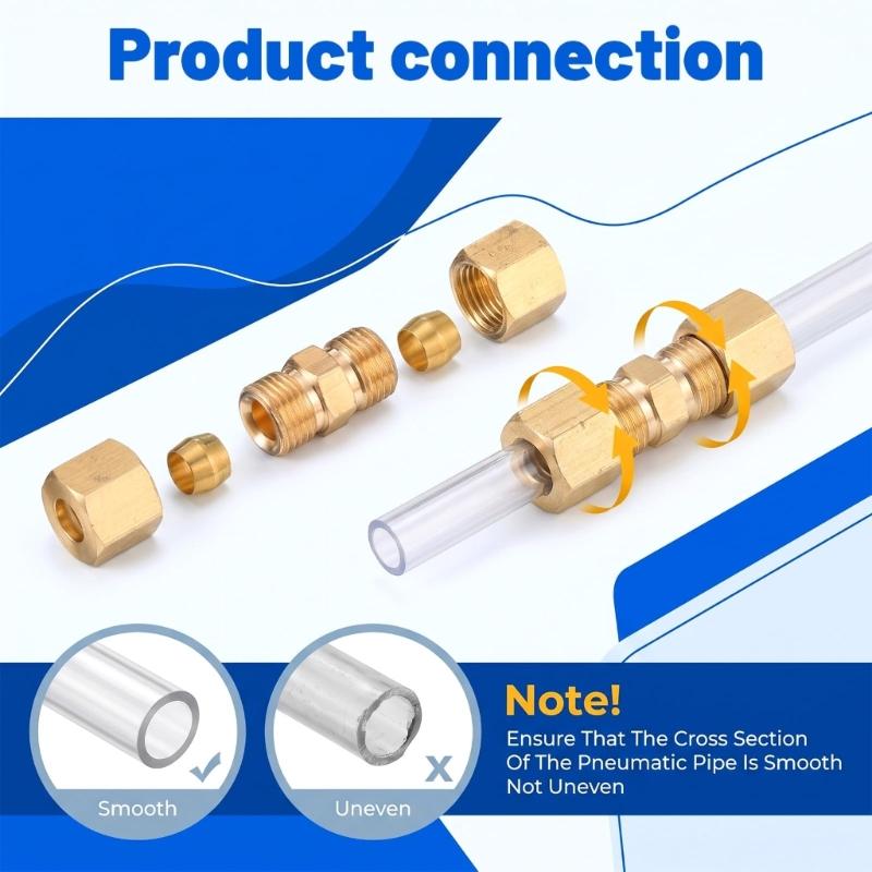 1/4inch Compression Tube Couplings with Nut, Sleeve, and Insert Body, Solid Brass 4 Pack for Joining Water, Air, and Low-Pressure Fluid Lines