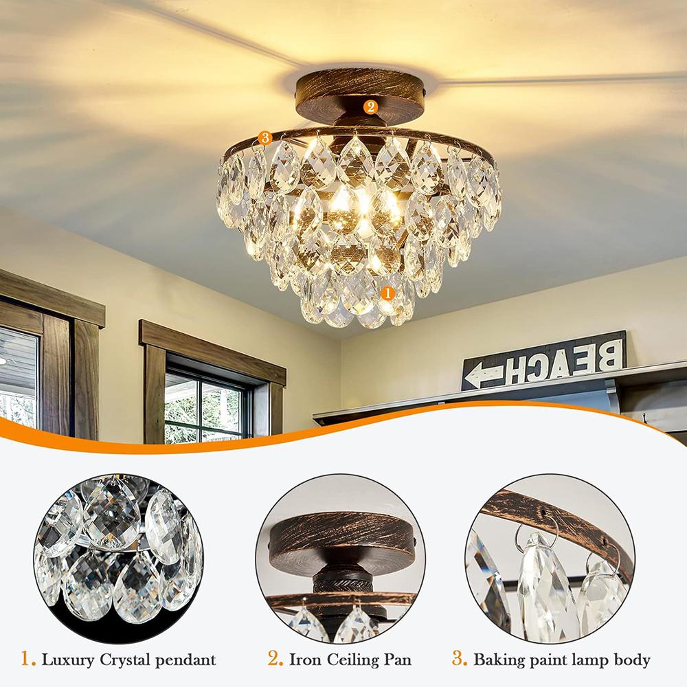 Moderne kleine Kristall-Deckenleuchte Mini Bronze Semi-Flush Mount Kronleuchter Leuchte für Flur Schlafzimmer Badezimmer Schrank e27