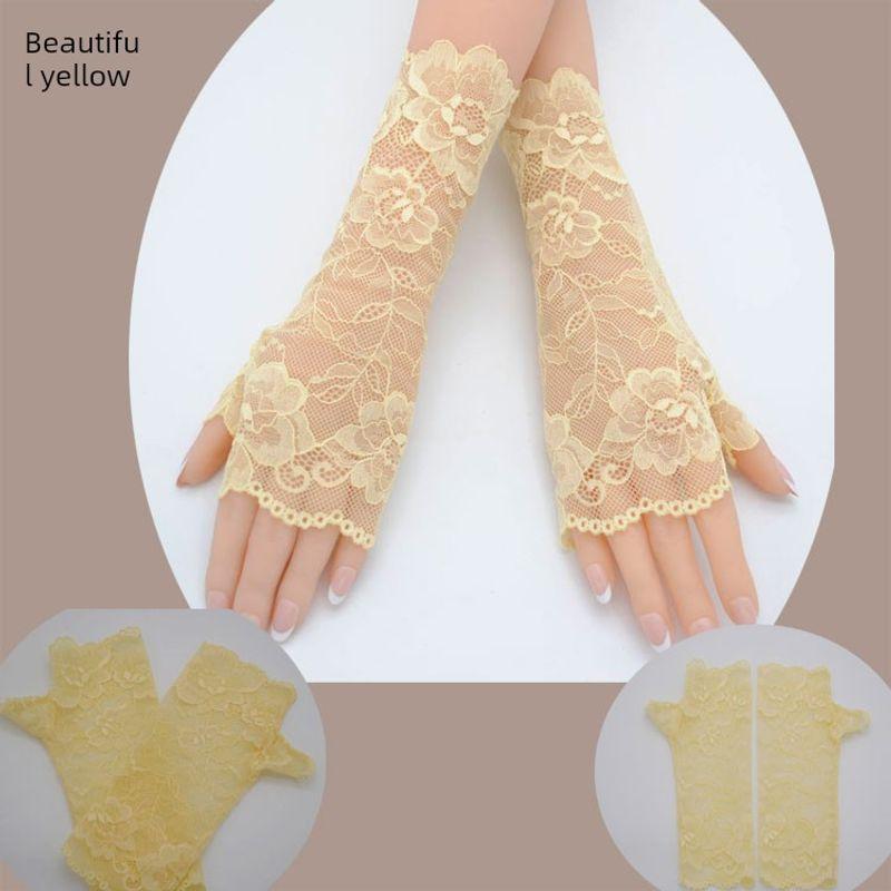 

Летние свадебные матросские танцевальные сексуальные кружевные перчатки без пальцев Bright yellow All yards