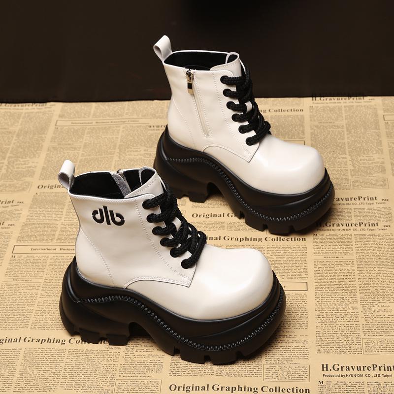 

Женские осенние 2025 ботинки Мартина на толстой подошве и скрытом каблуке - Дизайн, стройнящий лодыжку, с мягкой подошвой 34 чёрный/белый