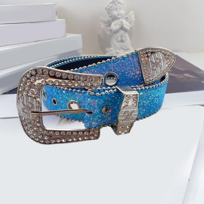 Women Large Eyelet Belt for Jeans Skirt Bead Trim PU Leather Belt Subculture Pants Belt  Girl Clothing Waist Decors