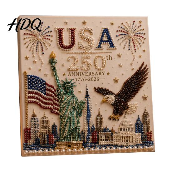 Handmade USA Decor 250th Anniversary Pearl Painting Kit DIY Art Patriotic Gift Set Bead Craft Kit for Beginners Adults