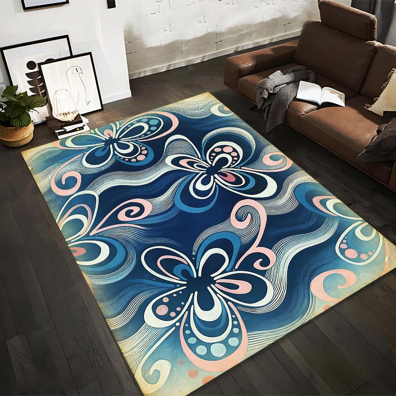 Abstract Floral Pattern Blue and Pink Carpet for Living Room Decor Suitable for use as an anti-slip for living room bedroom sofas