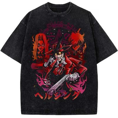 Hellsing Alucard T-shirt Imprimé Anime Homme Femme T-shirts Coton Lavé Manga T-shirt Vintage Harajuku Mâle T-shirt Manches Courtes