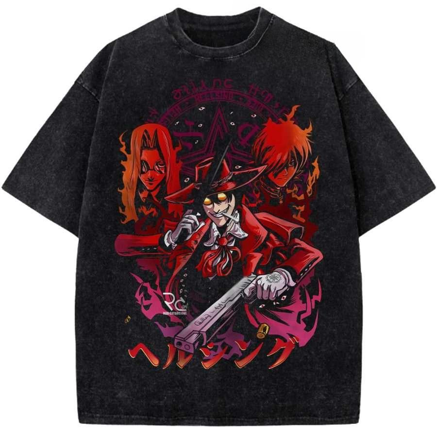 Hellsing Alucard Anime Printed Tee Men Women Washed Cotton T-shirts Manga Vintage T Shirt Harajuku Male Short Sleeve Tshirt
