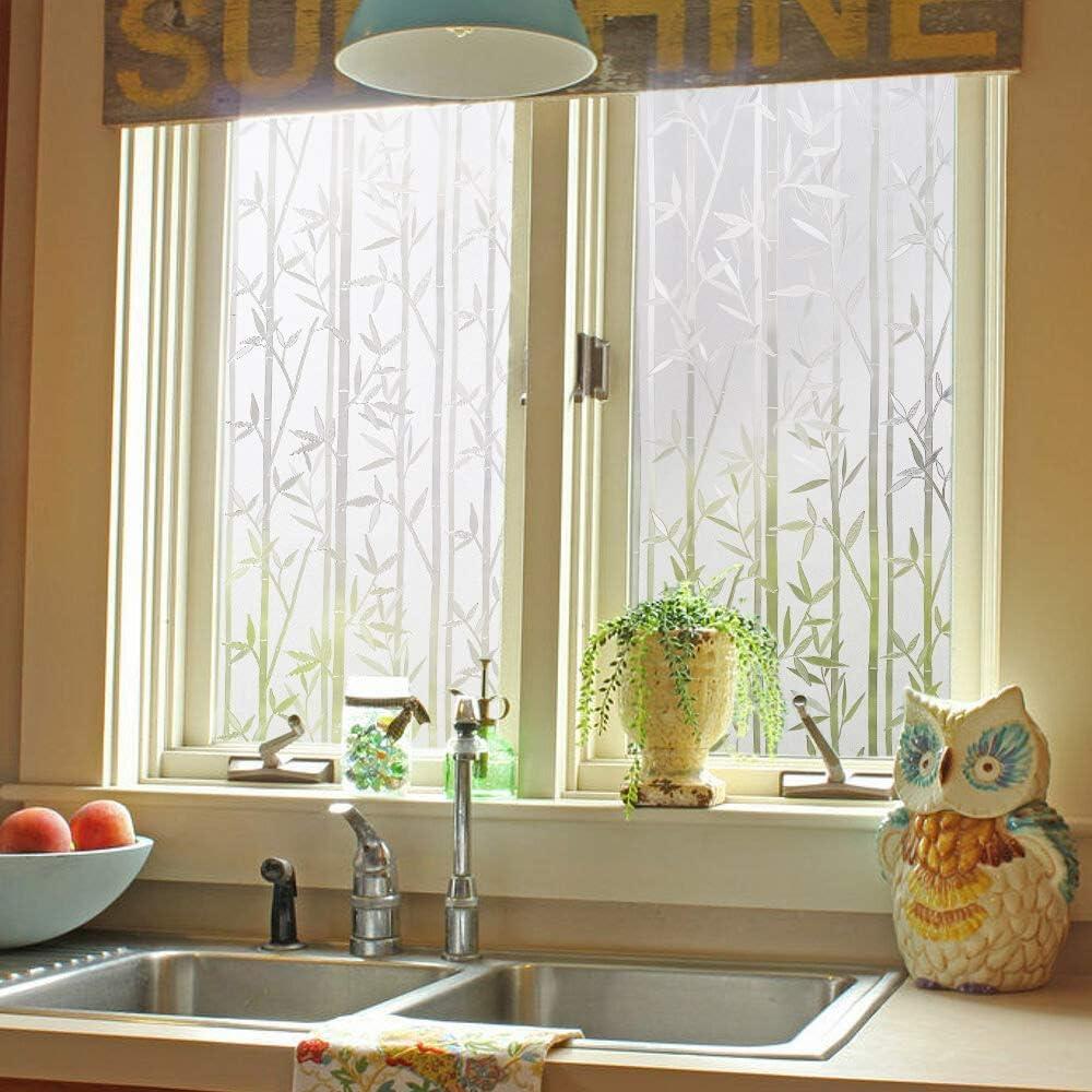 Bamboo Window Film Stained Glass Film Frosted Privacy Window Decal Decorative Cling No Glue Removable Window Stickers