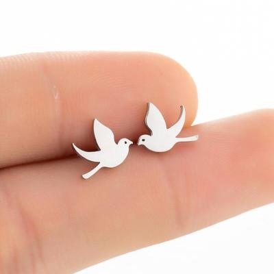 Korean-Style Asymmetrical Bird Earrings: Stainless Steel Temperament Design