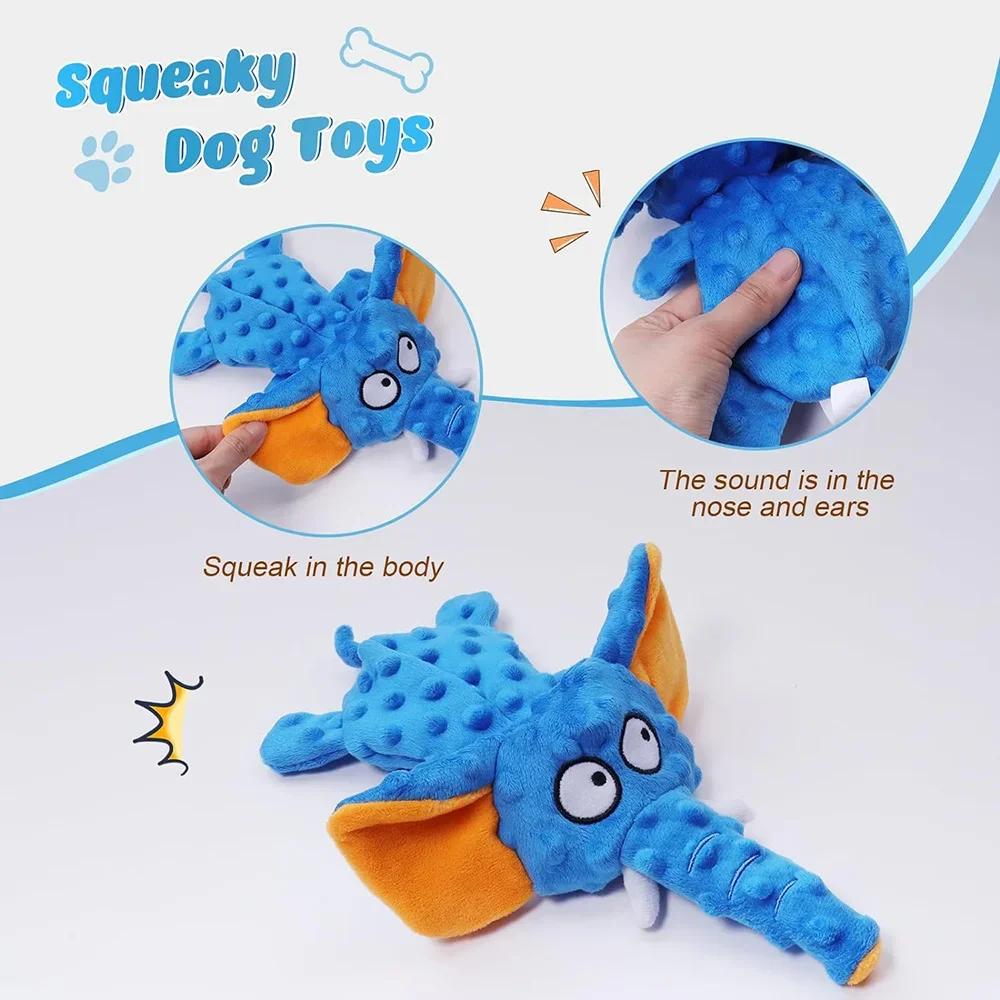 Durable No Stuffing Dog Chew Toys Soft Plush Squeaky Elephant Shaped Pet Toy for Dogs Stuffingless Puppy Toys for Teeth Cleaning