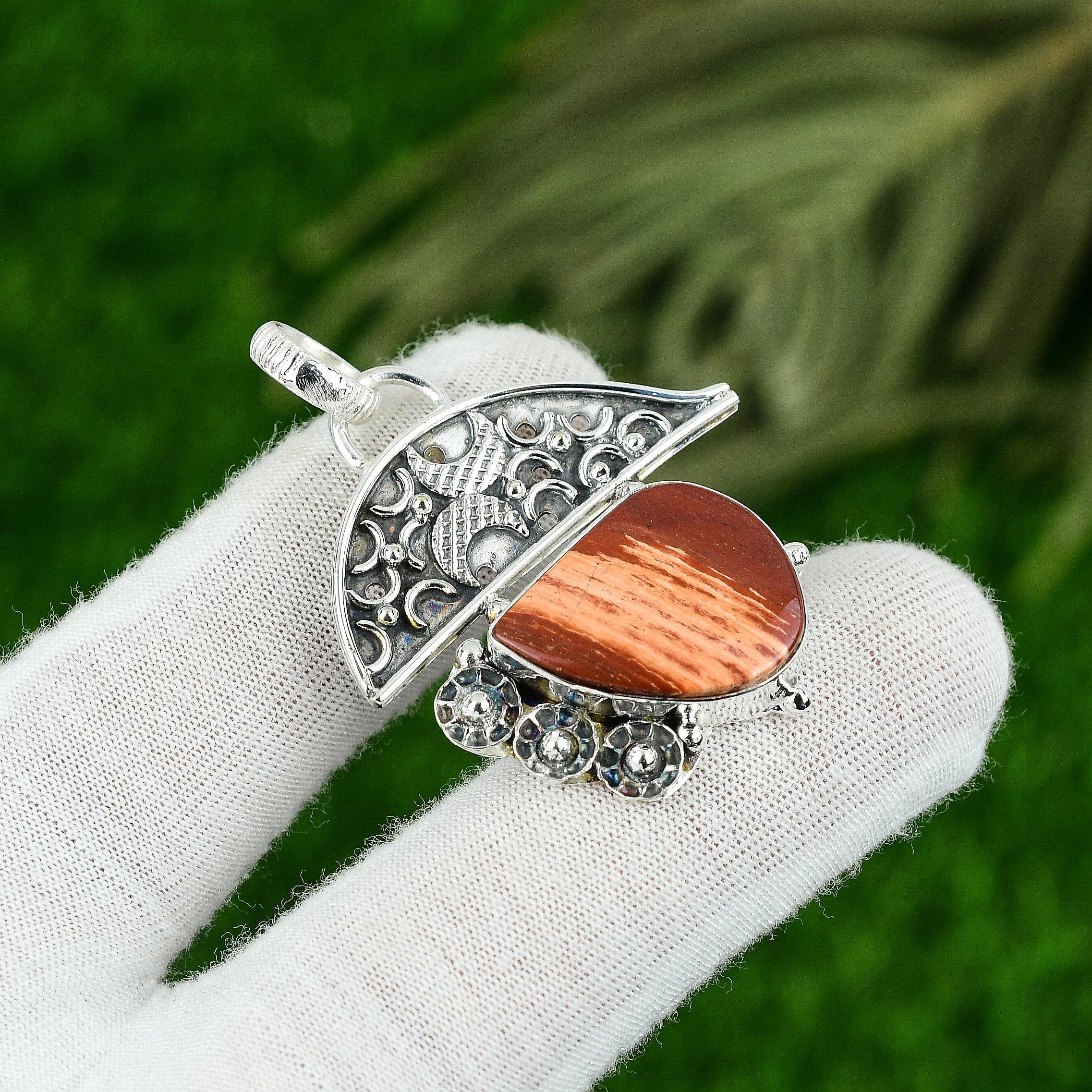 

Friendship Day Sale Natural Red Snakeskin Jasper Trendy Pendant Sterling Silver