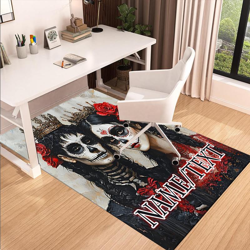 1PC Custom Name Day Dead Celebration Theme Floor Mat Ideal for Living Room, Game Rooms, Office, Bedroom,Floor Mat Playful Design