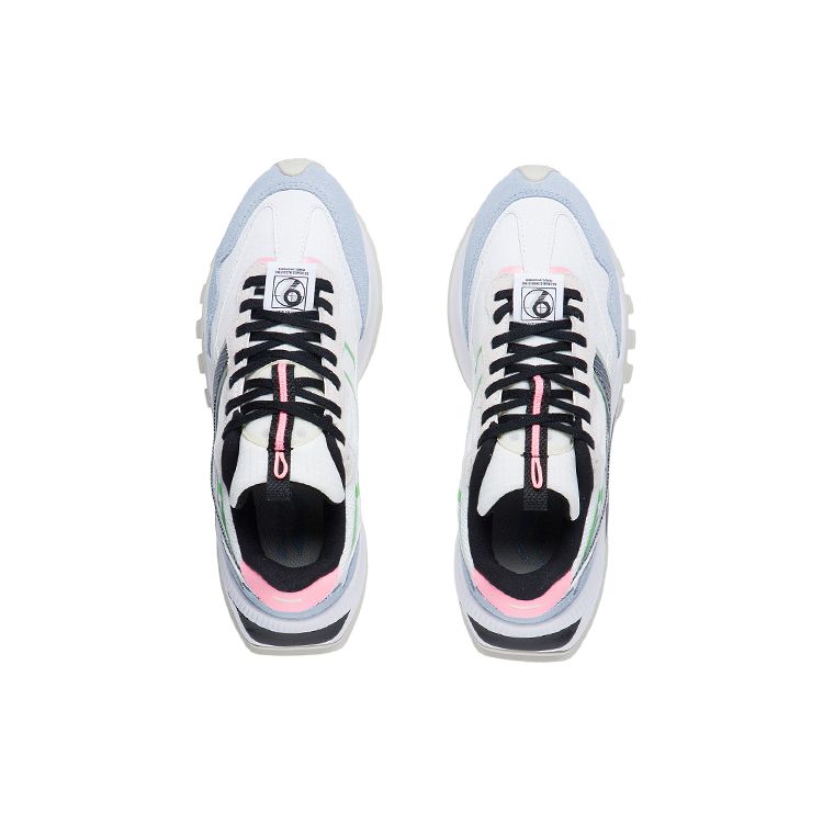 Li Ning Fangyuan Evo Retro Height Increasing Shock Absorbing Wear Resistant Non Slip Low Top Sports Casual Shoes Women Sneaker White Blue AGCR228-9