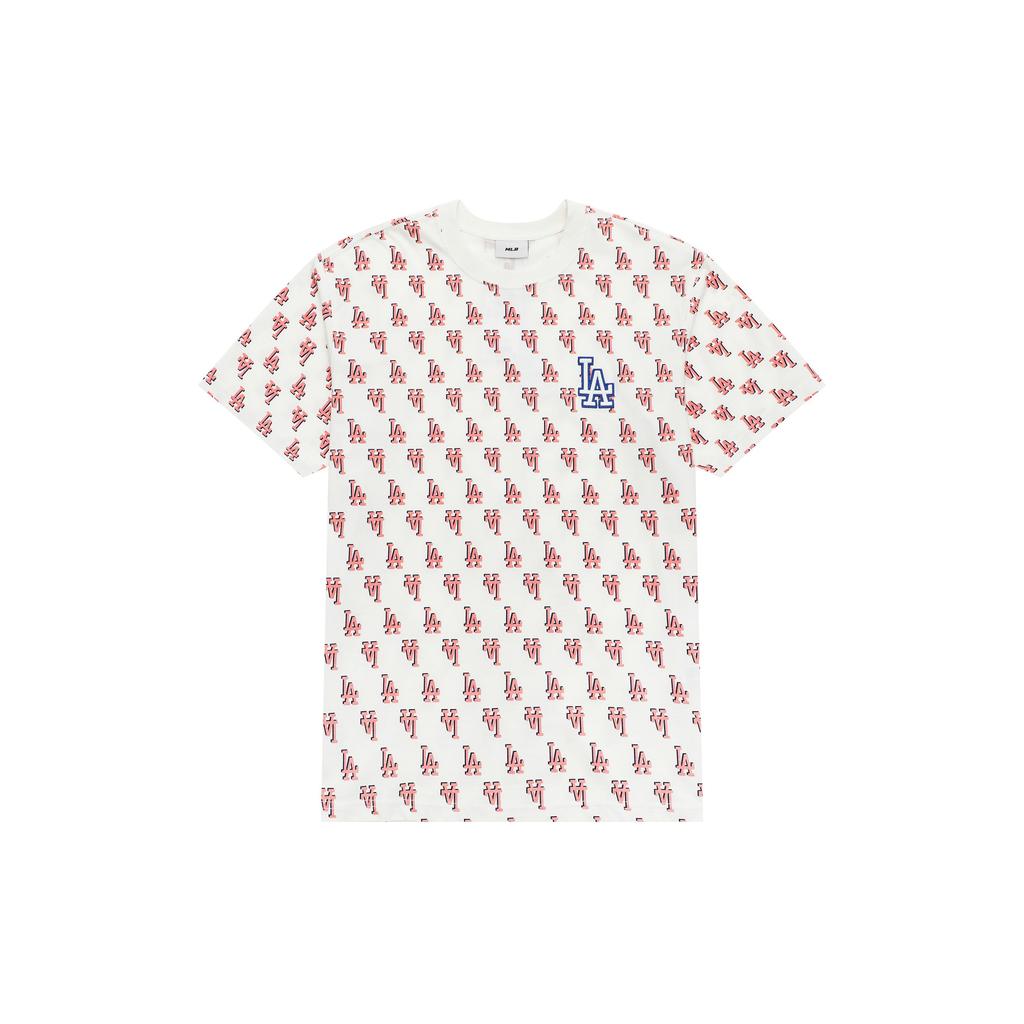 MLB Los Angeles Dodgers SS23 Vintage Blomstret Logo All Over Print Sports Crew Neck Kortærmet T-shirt Unisex T-shirts Creme 3ATSM1133-07CRS