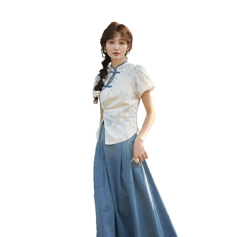 Женский новый двухпредметный комплект в китайском стиле с вышивкой S