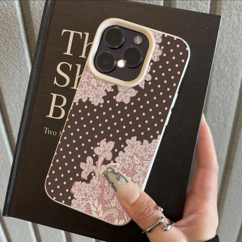 Pink Lace Pattern Lychee Texture Phone Case For iPhone 17 Pro Max 16 Plus 15 14 13 12 11 Pro 17Air Silicone Soft Cover