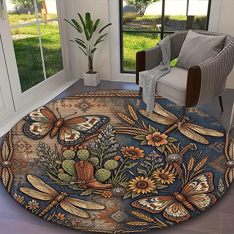 1pc Vintage Book Butterfly Printed Chair Rug for Home Office Use, Living Room Kitchen Game Room Round Carpet