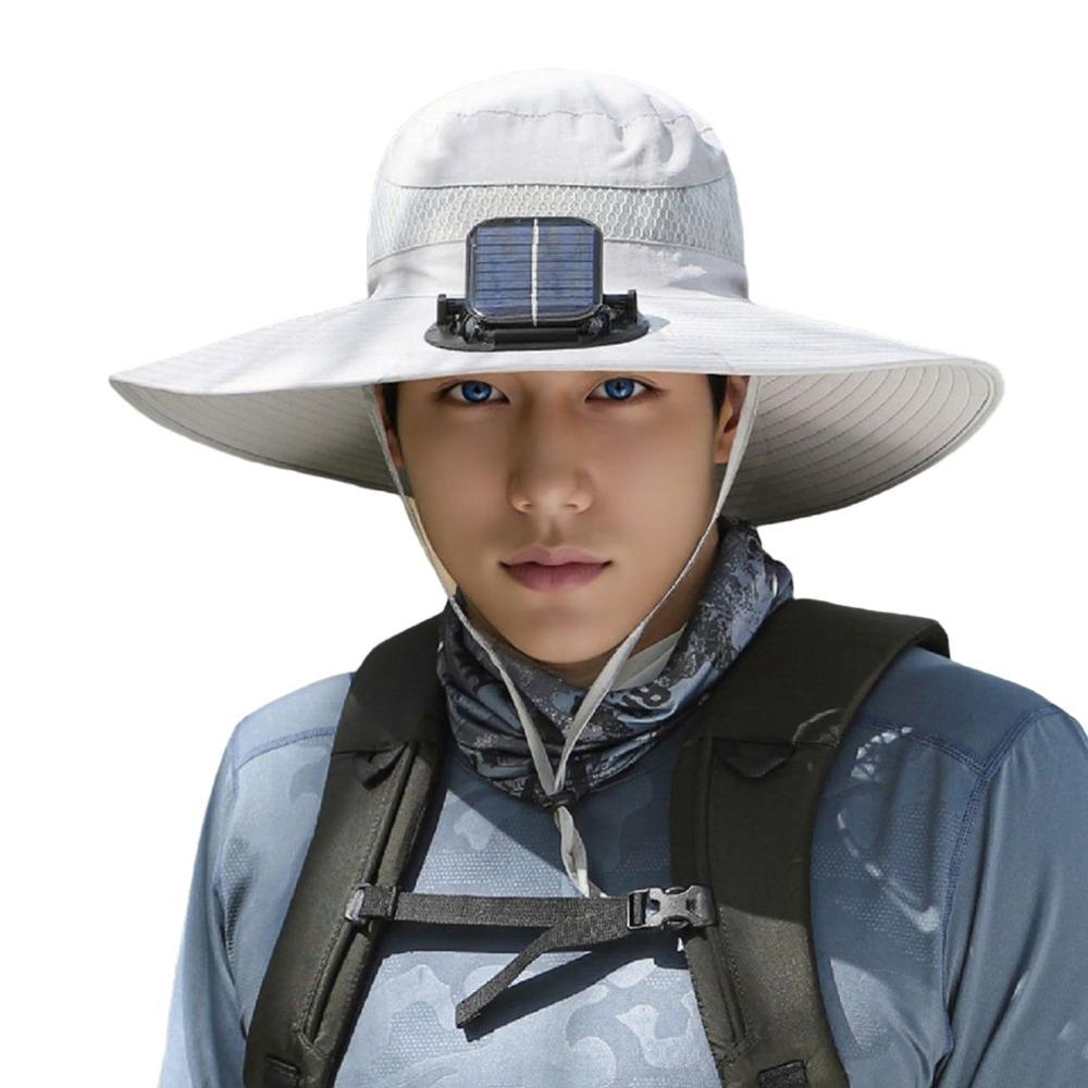 Fashion With Solar Powered Fan Fishing Hat Quick Dry Wide Brim Bucket Hat Large Size Sun Hat Outdoor