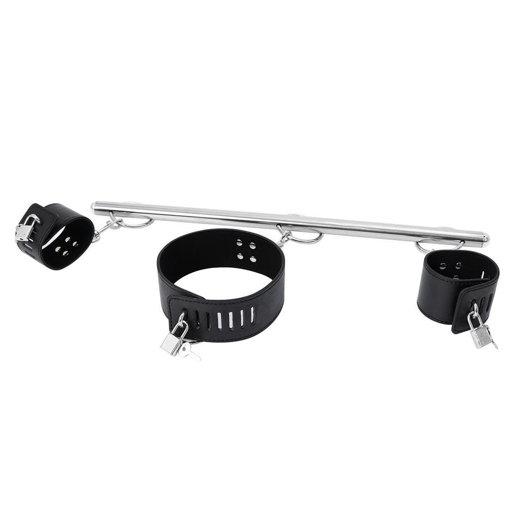 SM Restraint Kit with Locking Leather Handcuffs and Neck Rod